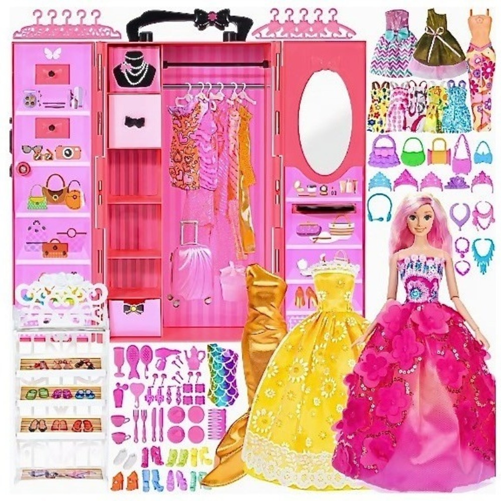 105 Piece Set Fashion Doll Clothing Barbie Outfits Wardrobe Closet Accessories